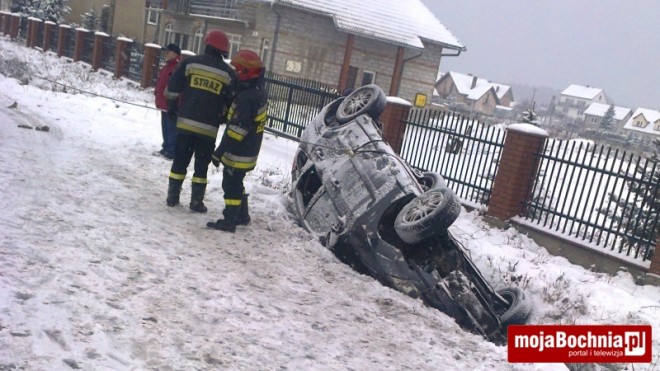 Damienice: dachowanie forda na śliskiej drodze, 26 I 2012